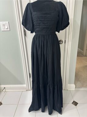 Abercrombie & Fitch Black Puff-Sleeve Maxi Dress - Elegant Women's Evening Dress